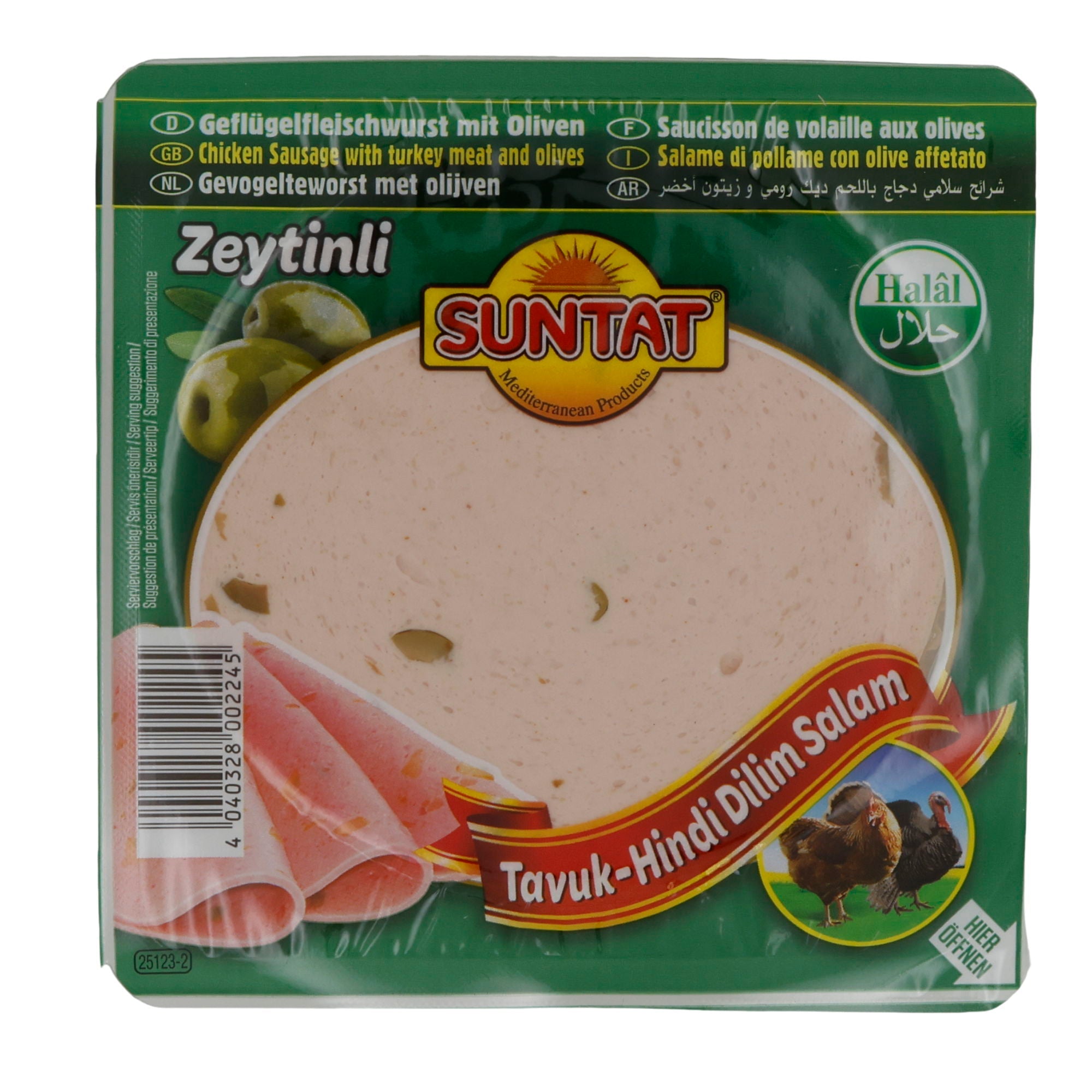 Geflügelaufschnitt Suntat | Zeytinli Tavuk-Hindi Dilim Salam | Mit Oliven, Halal | 200 g SUNTAT